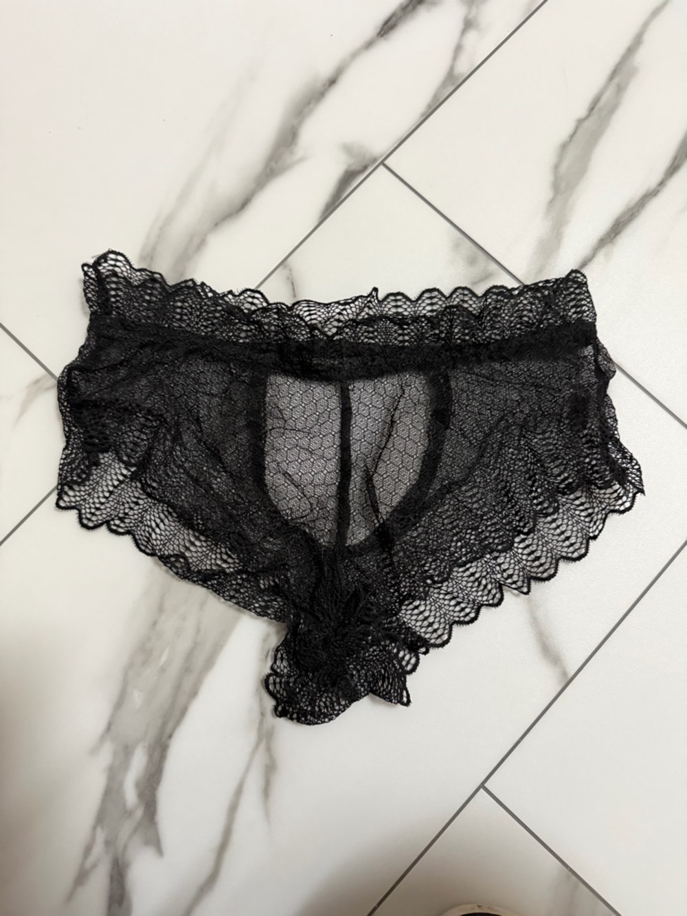 JSCatalog Black Sheer Lace Bikini Panty with Back Opening